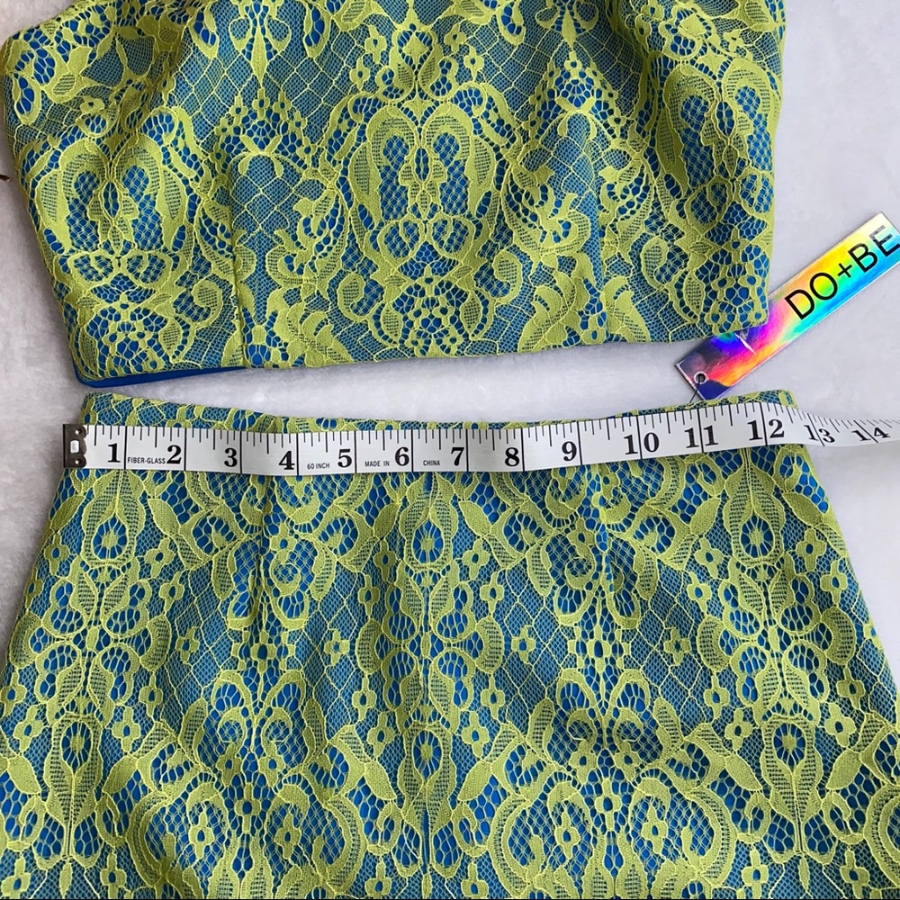 NWT DO + BE 2 piece skirt and top blue lime green - Picture 4 of 10